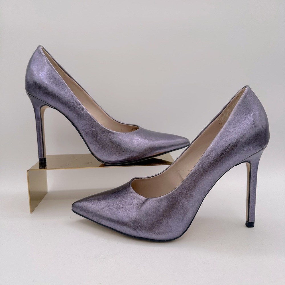 ZARA BASIC COLLECTION Pewter/Purple Metallic Pointed Toe Pump Heel | Size 38/7.5